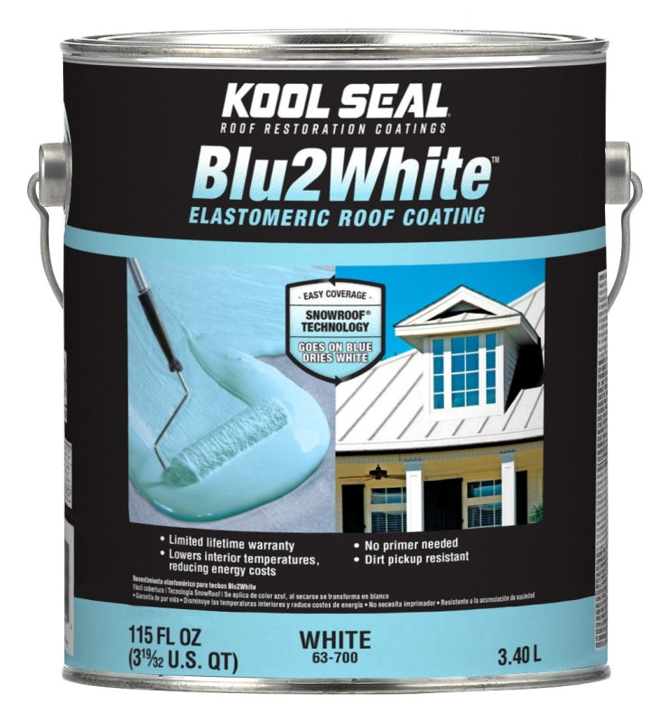 Kool Seal Blu2White Series KS0063700-16 Elastomeric Roof Coating, White, 1 gal, Liquid