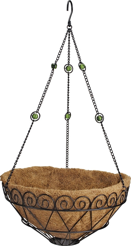 Landscapers Select T0017-3L Planter with Coconut Fiber Liner, Circle, 22 lb, Natural Coconut/Steel, Black