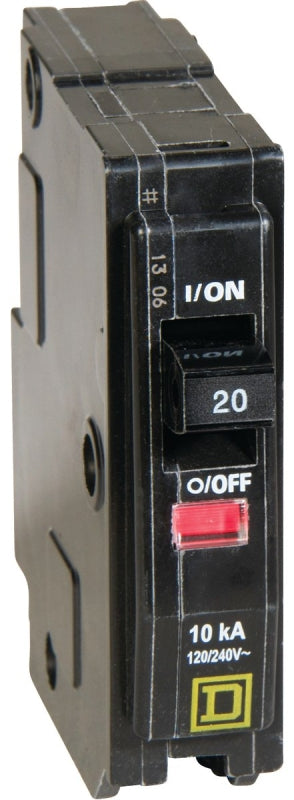 Square D QO QO120C Circuit Breaker, Mini, 20 A, 1-Pole, 120/240 VAC, 48 VDC, Plug
