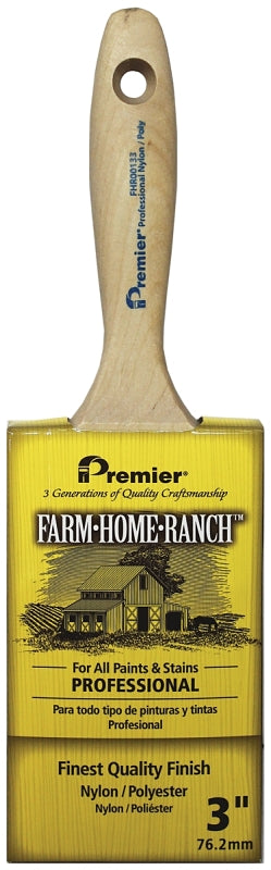 Premier FHR00133 Paint Brush, 3 in W, Flat Varnish Brush, 3-1/4 in L Bristle, Nylon/Polyester Bristle
