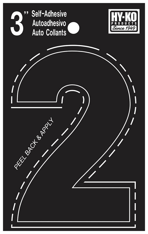 Hy-Ko 30400 Series 30402 Die-Cut Number, Character: 2, 3 in H Character, Black Character, Vinyl