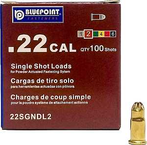 Blue Point Fasteners 22SGNDL2 Low Velocity Single Shot Load, 0.22 Caliber, Power Level: #2, Brown Code, 1-Load