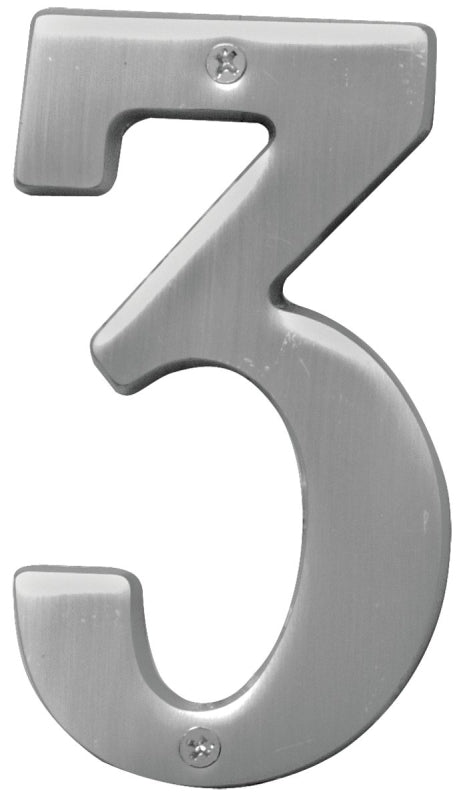 Hy-Ko Prestige Series BR-51SN/3 House Number, Character: 3, 5 in H Character, Nickel Character, Brass