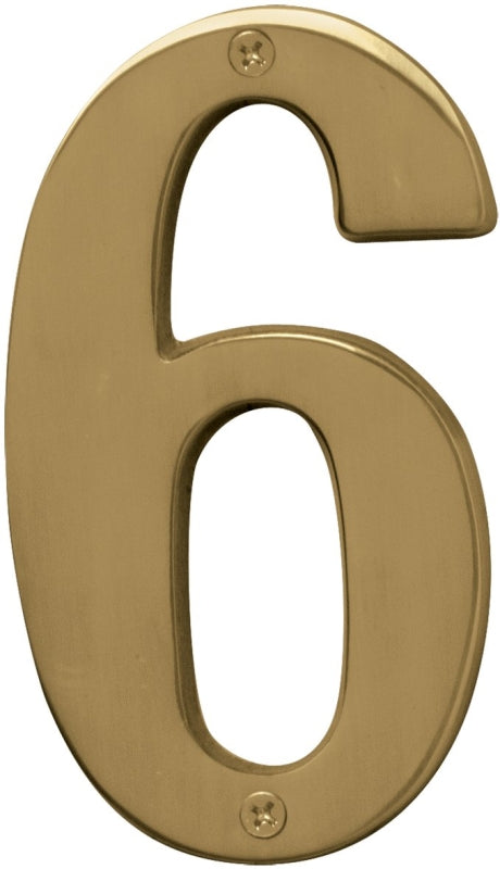Hy-Ko Prestige Series BR-51PB/6 House Number, Character: 6, 5 in H Character, Brass Character, Solid Brass