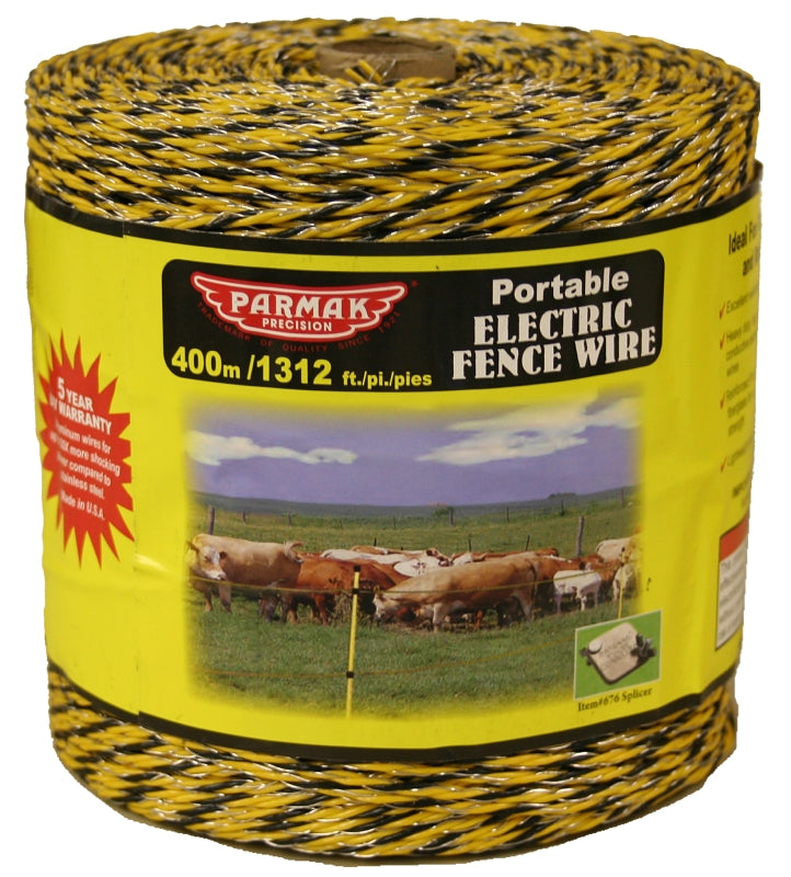Parmak 122 Electric Fence Wire, 3-Conductor, Aluminum Conductor, Yellow/Black, 1312 ft L