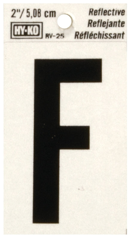 Hy-Ko RV-25/F Reflective Letter, 1-1/2 in W x 3 in H Dimensions, Character: F, 2 in H Character, Black Character, Vinyl