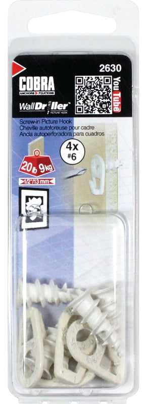 2630 4/PK HOOK WALLDRILLER WHI
