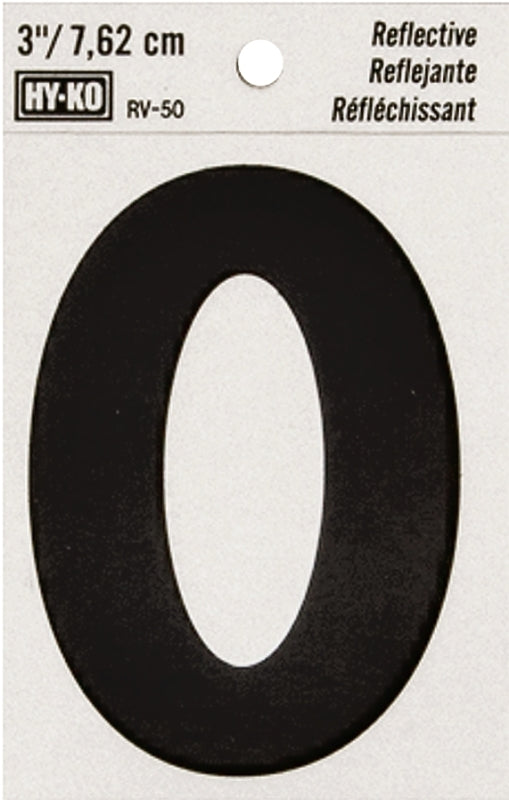 Hy-Ko RV-50/0 Reflective Sign, Character: 0, 3 in H Character, Black Character, Silver Background, Vinyl