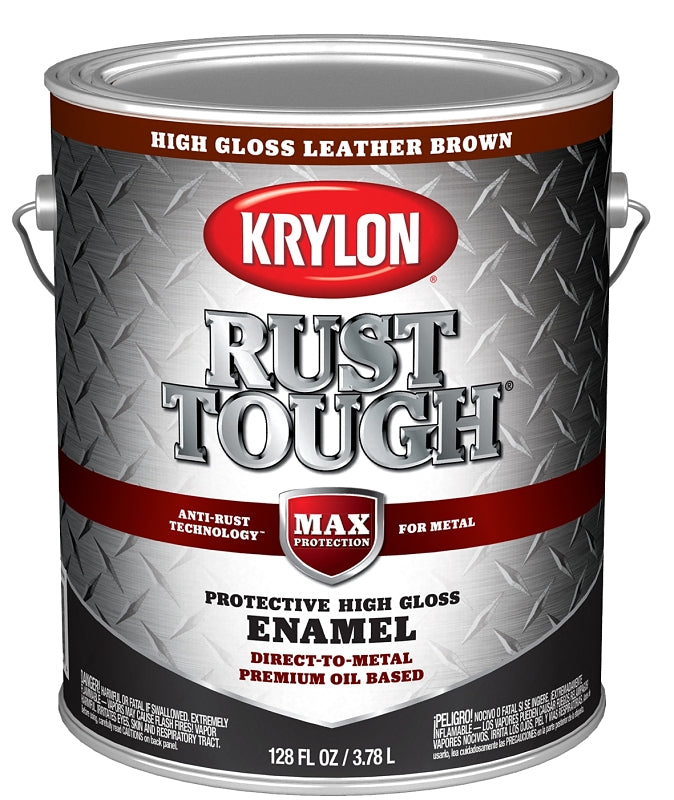 Krylon Rust Tough K09740008 Enamel Paint, Gloss Sheen, Leather Brown, 1 gal, 400 sq-ft/gal Coverage Area
