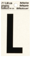 Hy-Ko RV-25/L Reflective Letter, 1-1/2 in W x 3 in H Dimensions, Character: L, 2 in H Character, Black Character, Vinyl