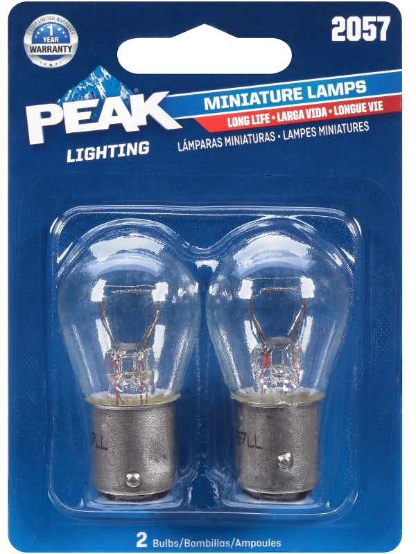 Peak 2057LL-BPP Miniature Automotive Bulb, 400 Lumens Lumens, 12.8 V, 27 W, Bayonet, Clear, Incandescent Lamp