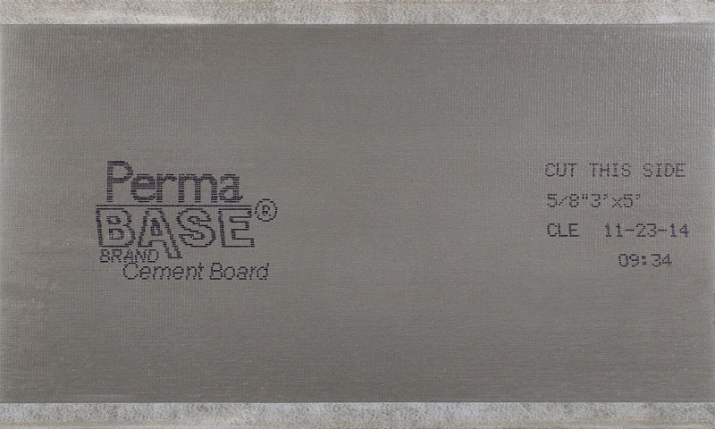 PermaBase CB36580500 Backer Board, 5 ft L, 3 ft W, 5/8 in Thick, Cement/Polystyrene, Gray