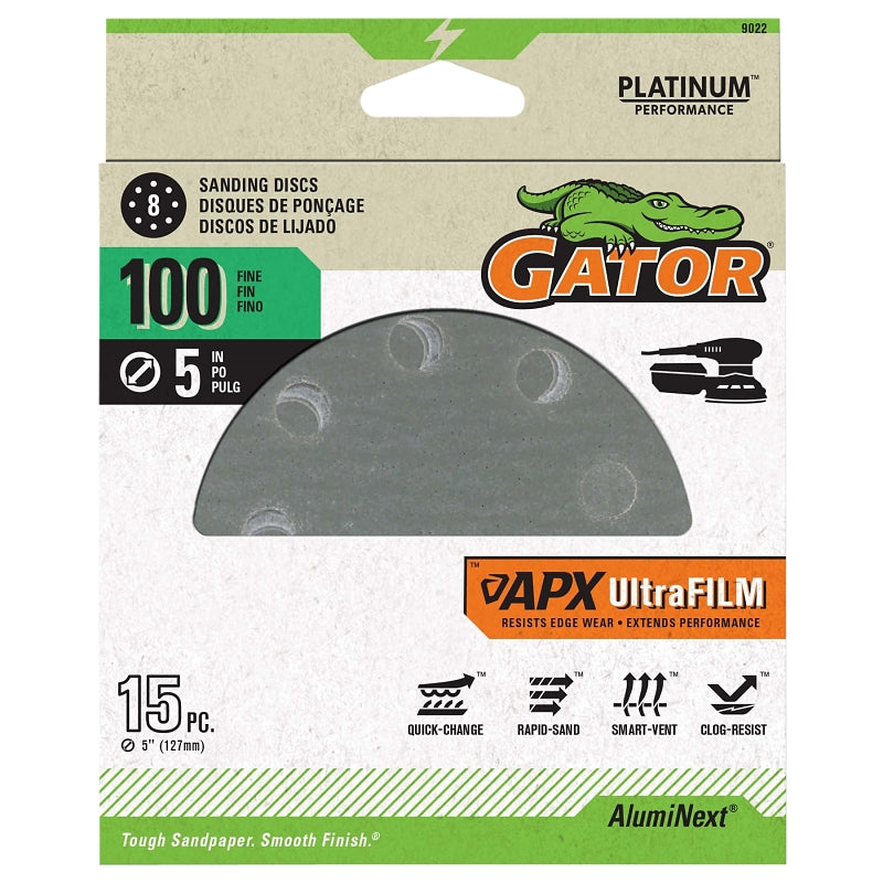 Gator Shopsmith 9022 Sanding Disc, 5 in Dia, 100 Grit, Medium, Aluminum Oxide Abrasive, Film Backing, Vented
