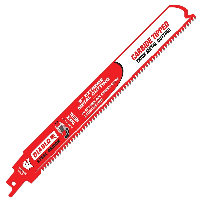 Diablo DS0908CF Reciprocating Saw Blade, 1 in W, 9 in L, 8 TPI, Carbide Cutting Edge