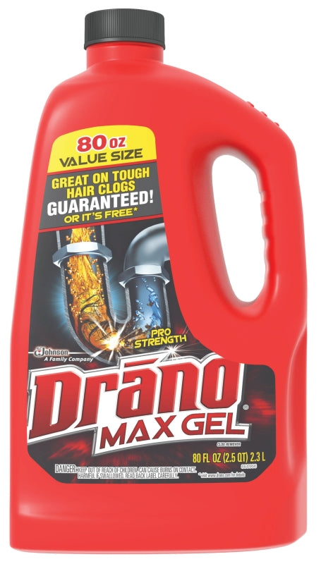 Drano Max Gel 40109 Clog Remover, Gel, Natural, Bleach, 80 oz Bottle