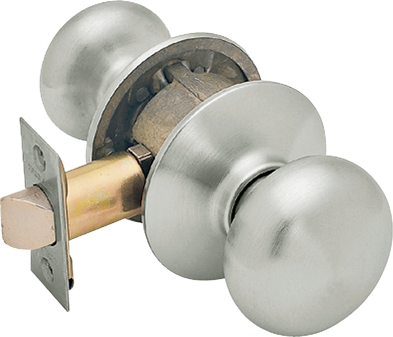 Schlage F Series F10 PLY 619 Passage Knob, Plymouth, Round, 2-3/4 in Dimensions, Metal, Satin Nickel, Reversible Hand