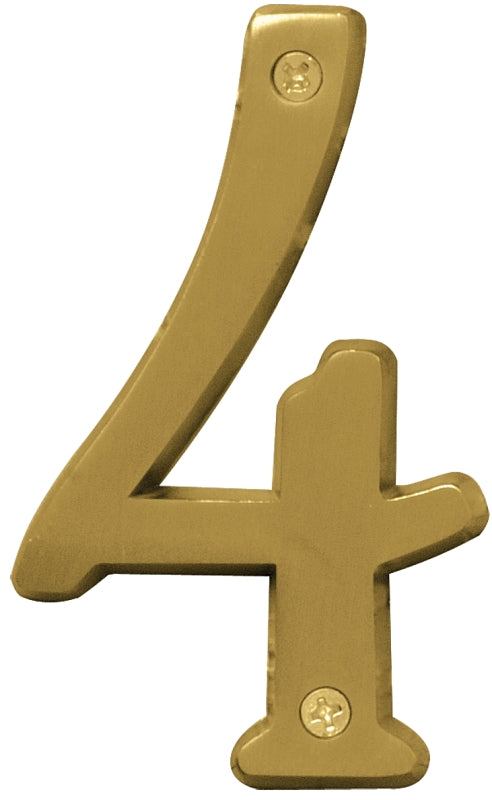 Hy-Ko Prestige Series BR-43BB/4 House Number, Character: 4, 4 in H Character, Brass Character, Brass