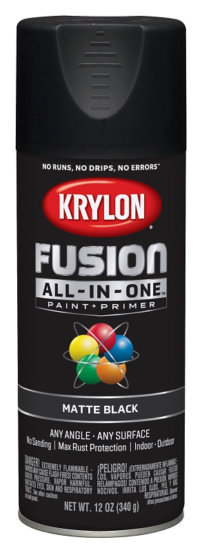 Krylon K02754007 Spray Paint, Matte, Black, 12 oz, Can