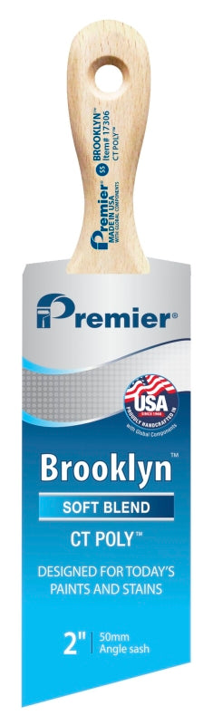 Premier Brooklyn 17306 Paint Brush, 2 in W, Short Sash Brush, 2-3/4 in L Bristle, Polyester Bristle