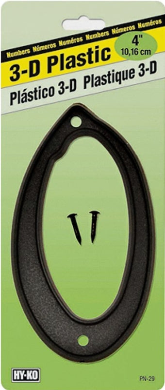 Hy-Ko PN-29/0 House Number, Character: 0, 4 in H Character, Black Character, Plastic