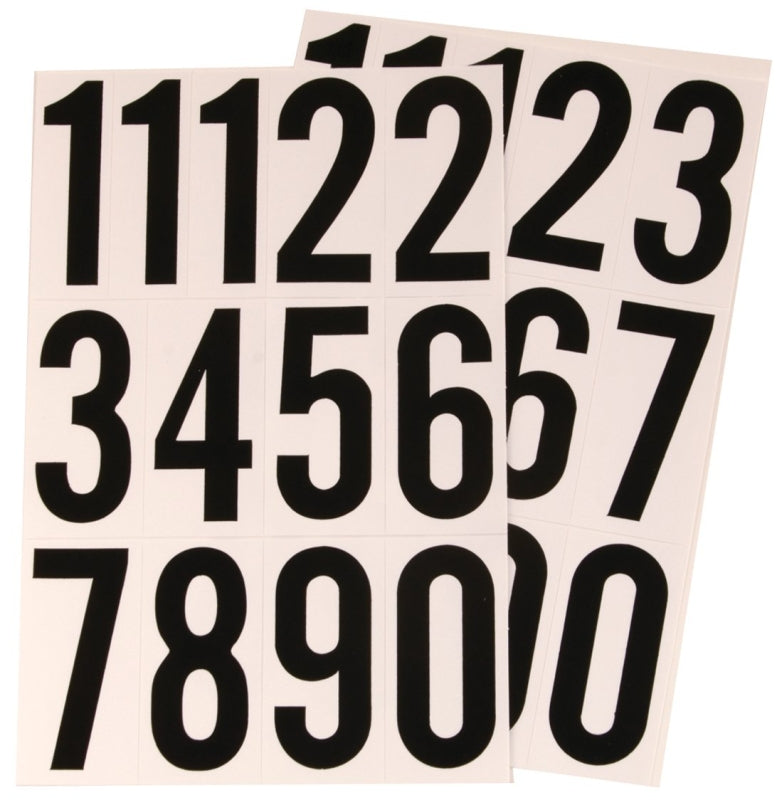 Hy-Ko MM-4N Packaged Number Set, 7.72 in W x 11.66 in H Dimensions, 3 in H Character, Black Character, White Background