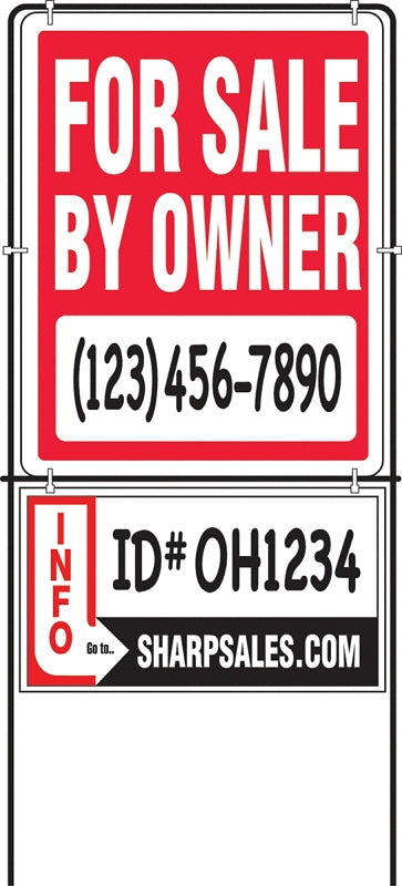 Hy-Ko SIY-201 Real Estate Sign with Frame, For Sale By Owner, White Legend, Plastic, 14 in W x 18 in H Dimensions