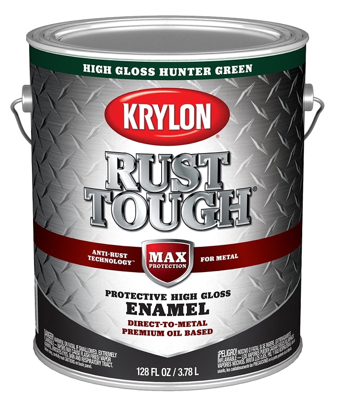 Krylon Rust Tough K09739008 Rust Preventative Paint, Gloss, Hunter Green, 1 gal, 400 sq-ft/gal Coverage Area