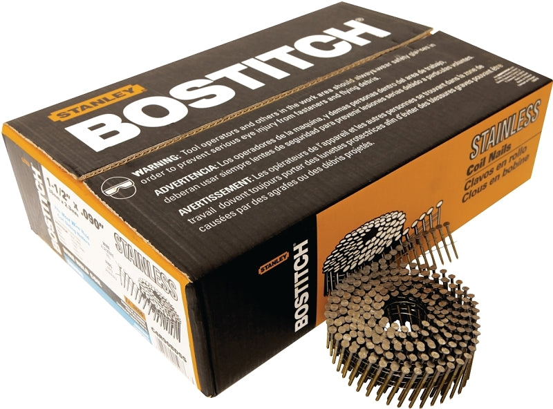 Bostitch C4R90BDSS Series Siding Nail, Wire Weld Collation, 1-1/2 in L, Stainless Steel, Ring Shank