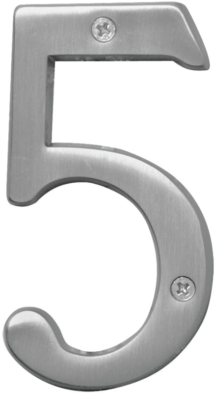 Hy-Ko Prestige Series BR-43SN/5 House Number, Character: 5, 4 in H Character, Nickel Character, Brass