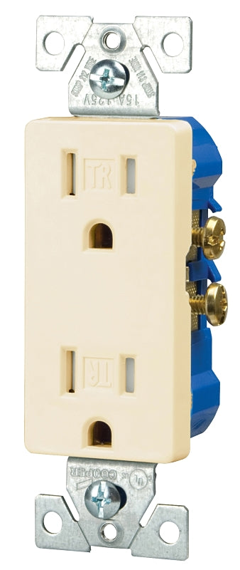 Eaton Wiring Devices TR1107LA-BOX Duplex Receptacle, PVC, Light Almond, 2-Pole, 15 A, 125 V, Push-in, Side Wiring
