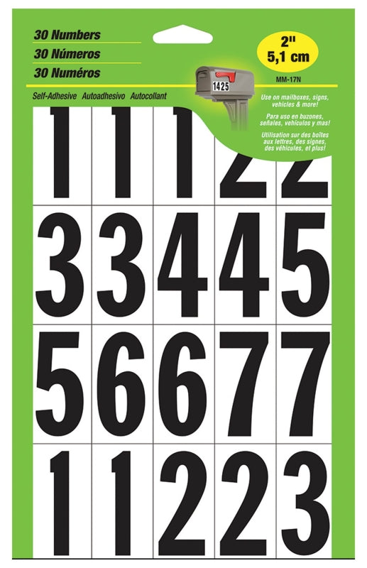Hy-Ko MM-17N Packaged Number Set, 5-1/4 in W x 9 in H Dimensions, 1-3/4 in H Character, Black Character, Vinyl