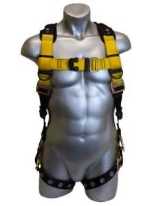 Guardian Fall Protection 37113 Full Body Harness, M/L, Polyester Webbing, Black/Yellow, Side D-Ring Locations