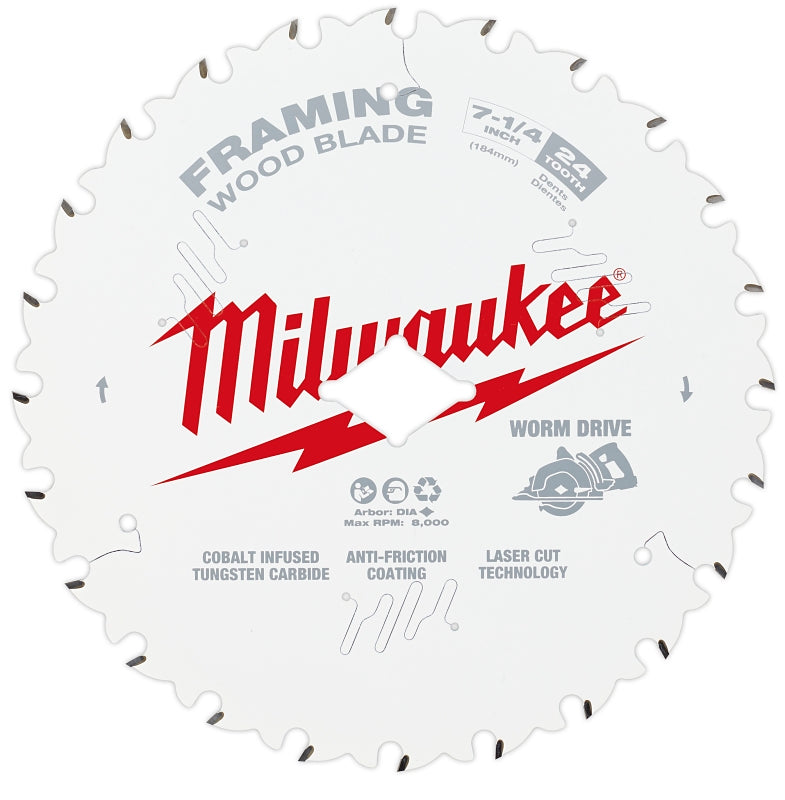 Milwaukee 48-41-0723 Circular Saw Blade, 7-1/4 in Dia, 5/8 in Arbor, 24-Teeth