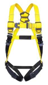 Guardian Fall Protection 37001 Full Body Harness, M/L, 130 to 420 lb, Black/Yellow