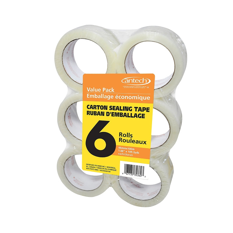 Cantech 3536048100 Packaging Tape, Polypropylene Backing, Clear