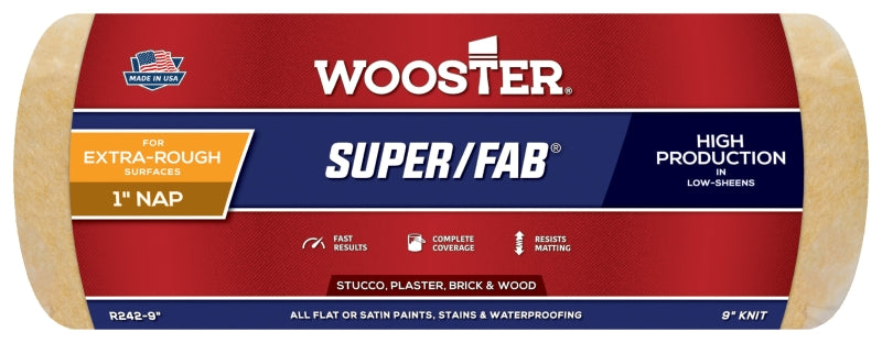 Wooster R242-9 Roller Cover, 1 in Thick Nap, 9 in L, Fabric Cover, Golden Yellow