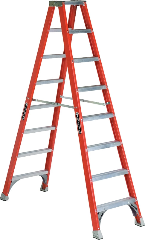 Louisville FM1508 Twin Front Ladder, 147 in Max Reach H, 7-Step, 300 lb, Type IA Duty Rating, 3 in D Step, Fiberglass