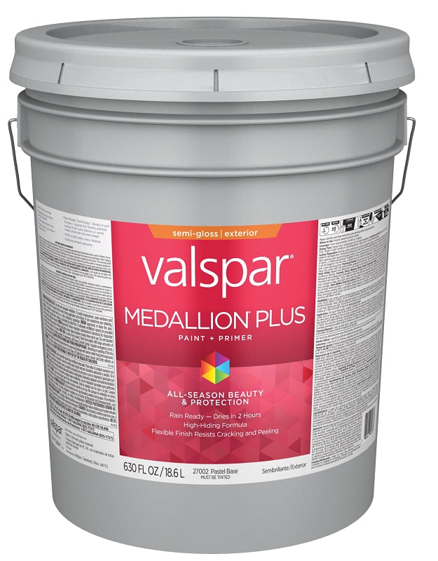 Valspar Medallion Plus 2600 028.0027002.008 Latex Paint, Acrylic Base, Semi-Gloss Sheen, Pastel Base, 5 gal
