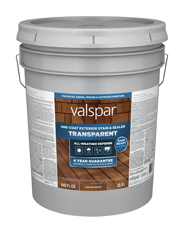 Valspar VL1028079-20 Stain and Sealer, Transparent, Canyon Brown, Liquid, 5 gal