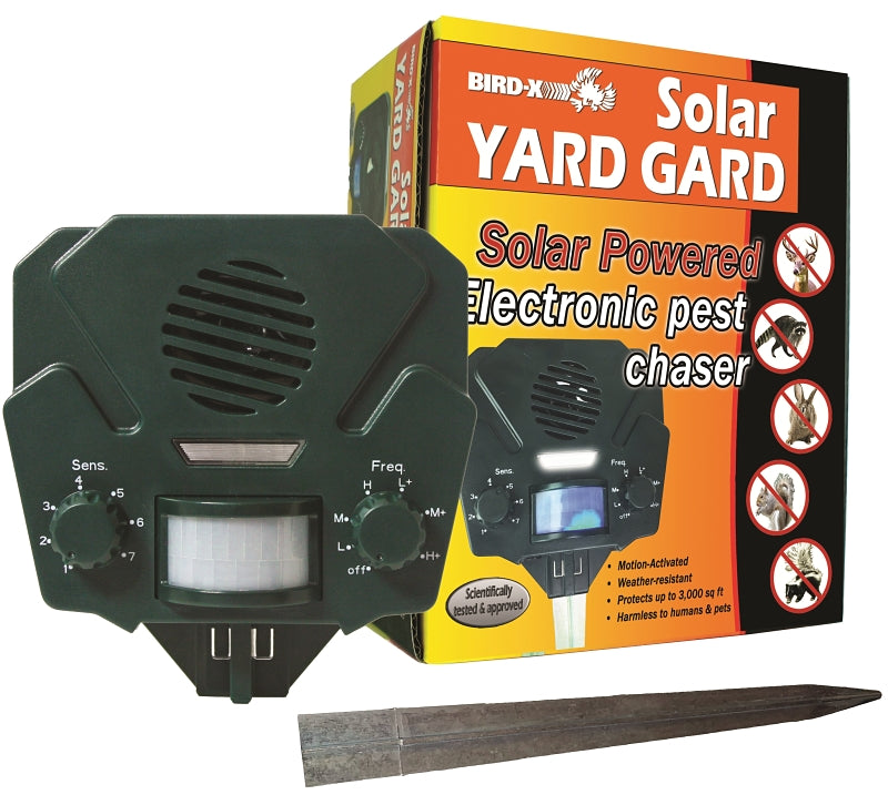 Bird-X YG-SOLAR Solar Animal Repeller, Ultrasonic, 3000 sq-ft Coverage, 8-1/2 in L, 7 in W, 4 in H