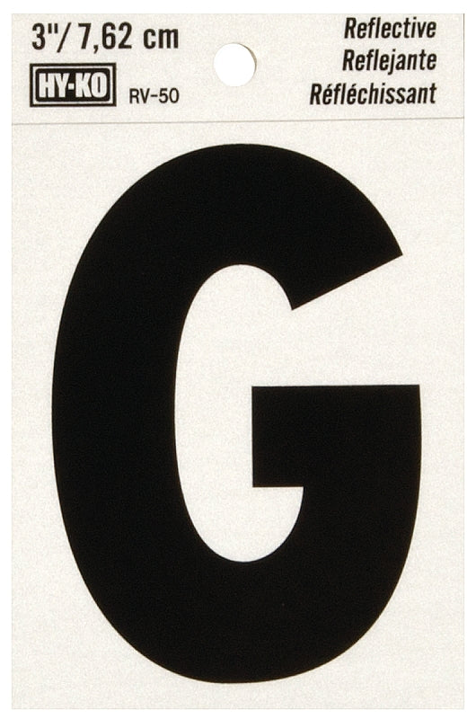 Hy-Ko RV-50/G Reflective Letter, Character: G, 3 in H Character, Black Character, Silver Background, Vinyl