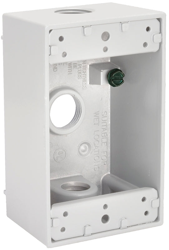 Hubbell 5320-1 Weatherproof Box, 18.3 cu-in, 3-Outlet, 1-Gang, Aluminum, White