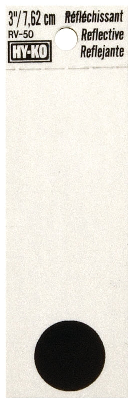 Hy-Ko RV-50/. Reflective Sign, Character: ., 3 in H Character, Black Character, Silver Background, Vinyl