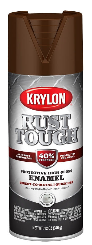 Krylon Rust Tough K09263008 Enamel Spray Paint, Gloss, Leather Brown, 12 oz, Can
