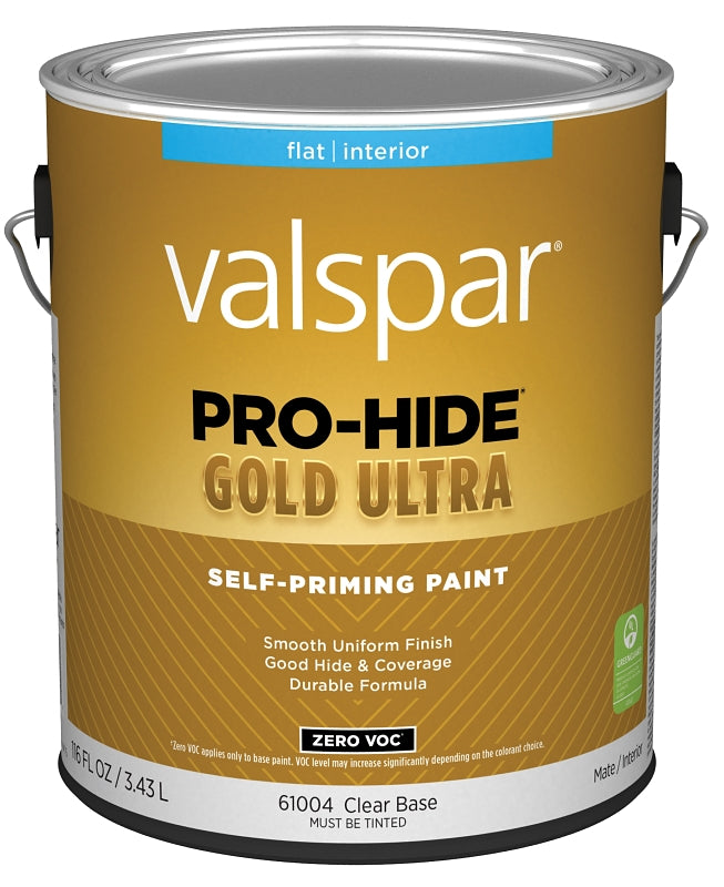 Valspar Pro-Hide Gold Ultra 6100 028.0061004.007 Latex Paint, Acrylic Base, Flat Sheen, Clear Base, 1 gal