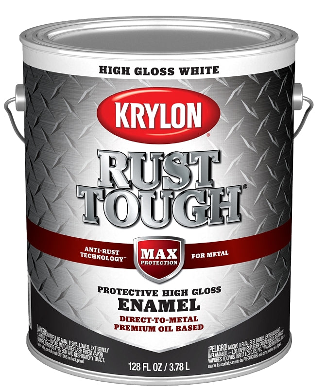 Krylon Rust Tough K09729008 Enamel Paint, Gloss Sheen, White, 1 gal, 400 sq-ft/gal Coverage Area