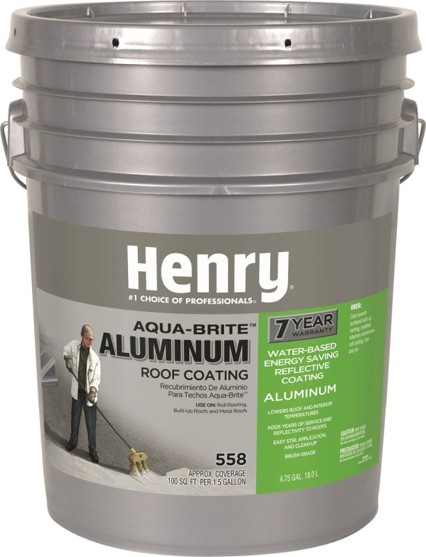 Henry HE558178 Roof Coating, Compositions: Water, Petroleum Asphalt, Talc, Aluminum, Clays, Acrylic Polymers, Silver