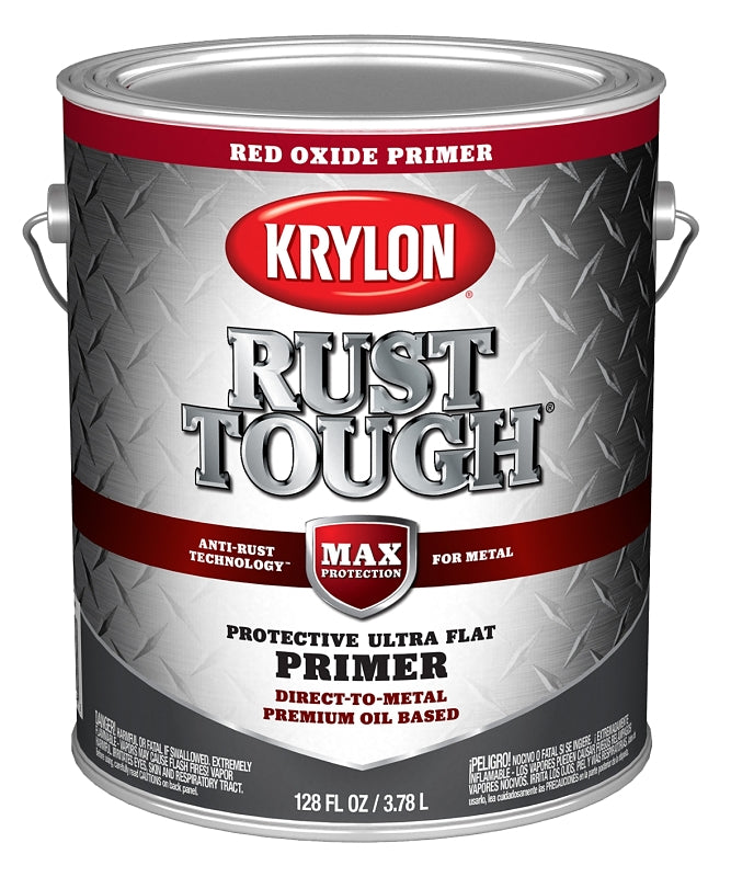 Krylon Rust Tough K09743008 Primer, Ultra Flat, Red Oxide/Rusty Metal, 1 gal