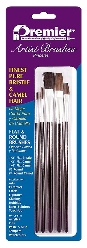 Premier AR10105 Artist Brush Set, Camel Hair Brush, Wood Handle