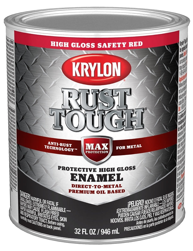 Krylon Rust Tough K09712008 Rust Preventative Paint, Gloss, Radiant/Safety Red, 1 qt, 400 sq-ft/gal Coverage Area